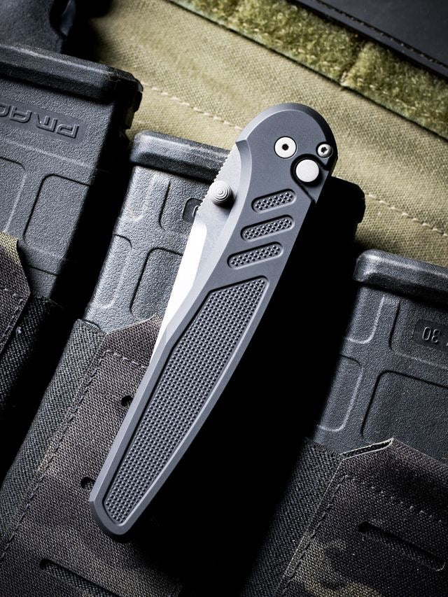 Pro-Tech PN1101 Peace Neighbor Designed Avalon Stonewashed Magnacut Knurled Aluminum Handle