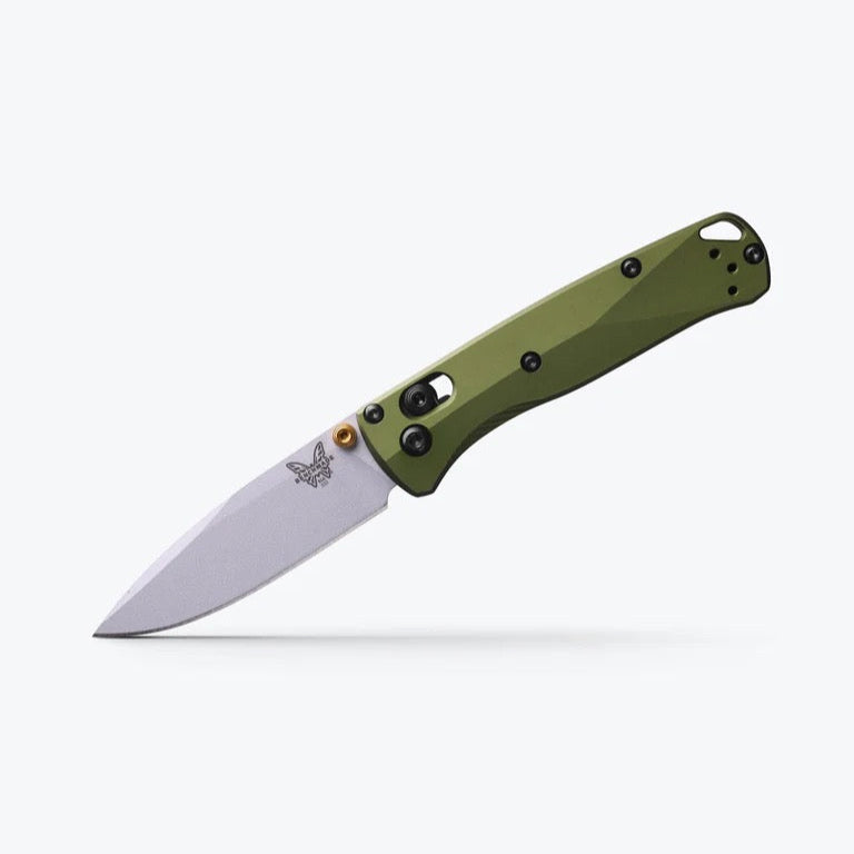 Benchmade Mini Bugout 533SL-10 2.82in S90V Crushed Silver Cerakote Blade Green Aluminum Handles