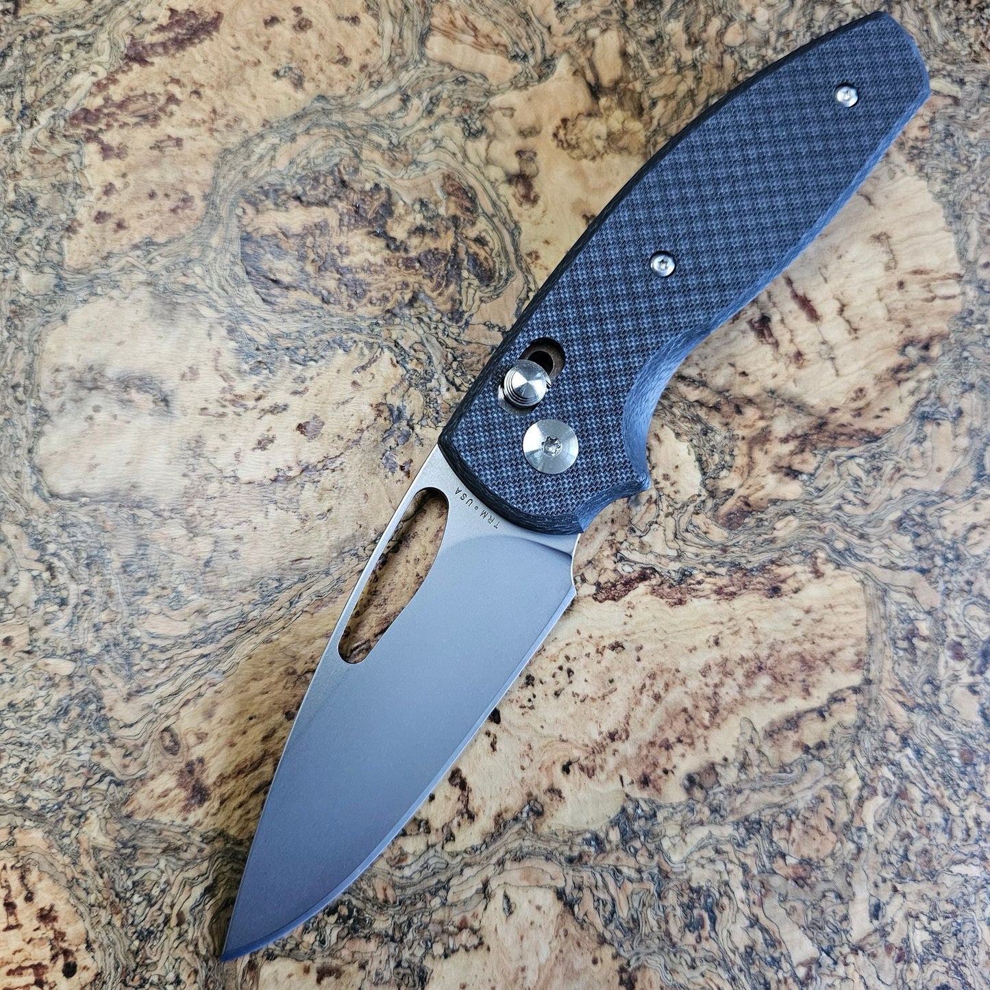 TRM Bulldog Rev. B 2.95" 20CV Folding Knife Textured Carbon Fiber 3D Handles River-Lok USA Made EDC