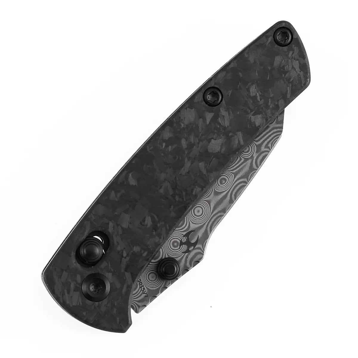 Kansept Little Main Street K2015V7 – 2.26" Damascus Crossbar Lock Knife Shred Carbon Fiber Handle Dirk Pinkerton Design