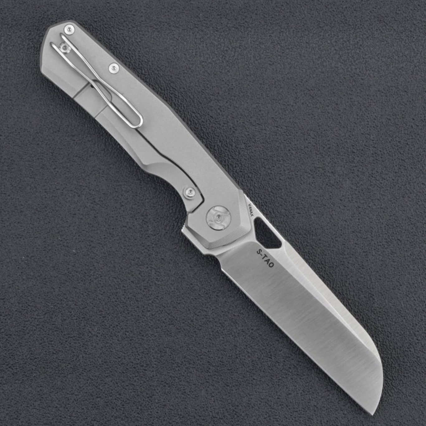 Kunwu Sheepsfoot TAO S703 Folding Knife – 3.46" Satin Vanax Blade, Titanium Frame Lock Handle