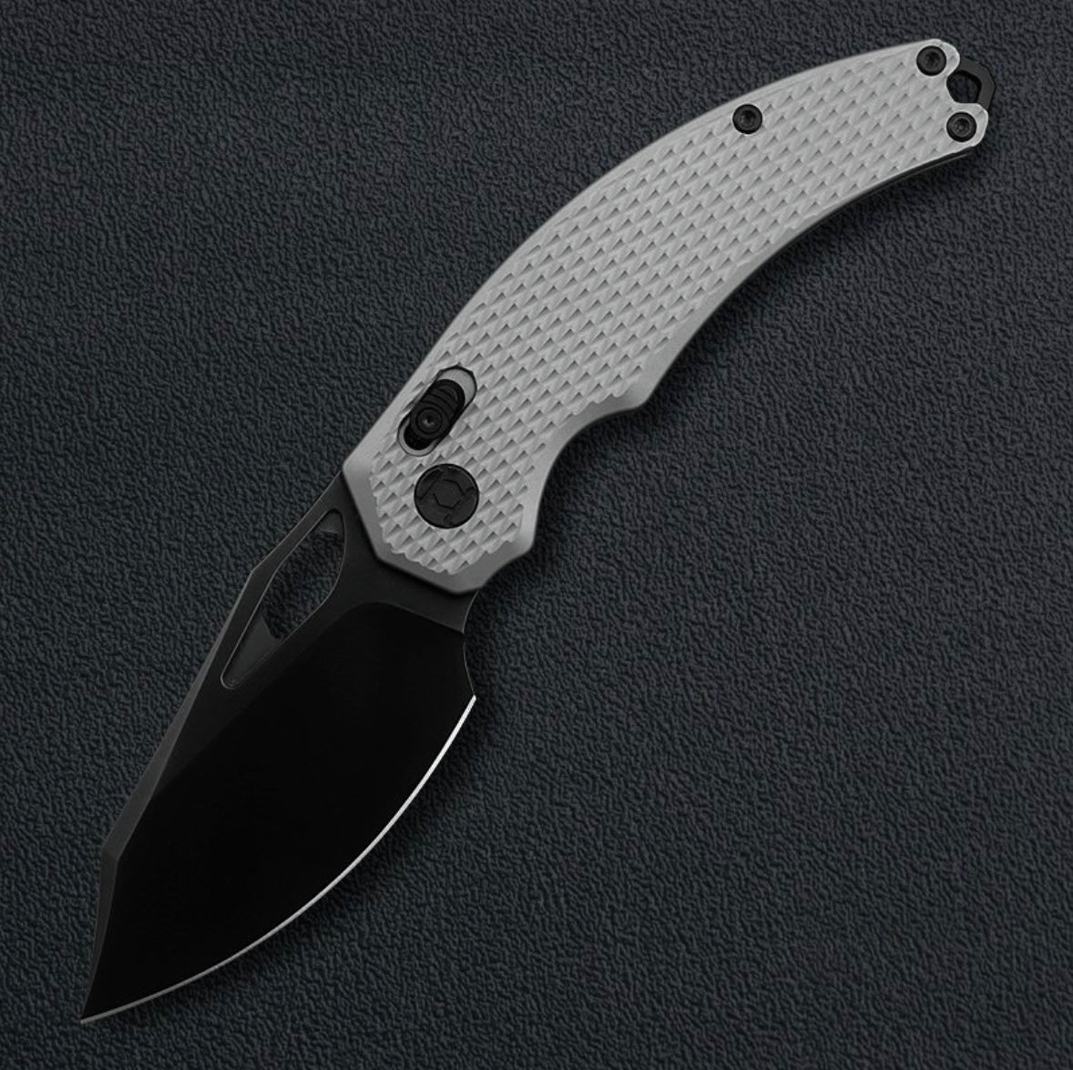 Kunwu X-Padre Reverse Tux – 3.34″ Satin DLC Elmax Blade, Diamond Textured Titanium Handle (X706T-3)