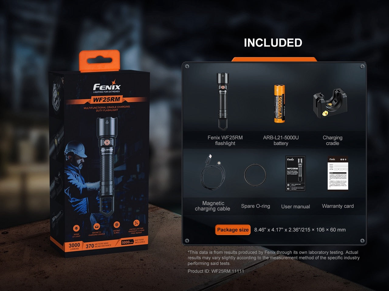 Fenix WF25RM – 3000 Lumen Cradle Charging Flashlight with UV Light