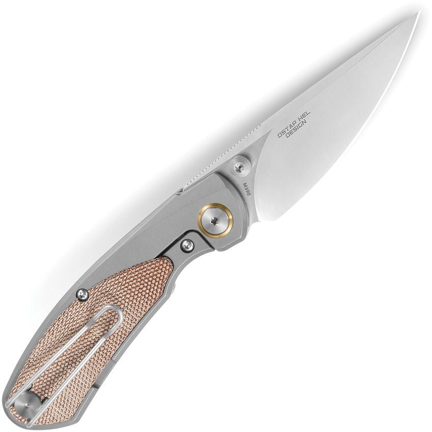 BESTECH LITO BT2307B Titanium+Natural Canvas Micarta Inlay Handle: 2.7" M390 Blade