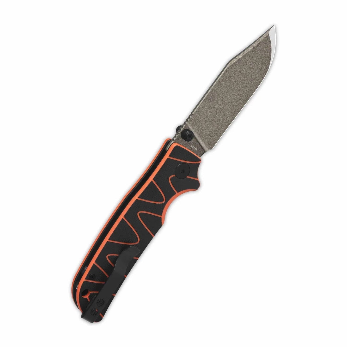 QSP Kali Button Lock 3.25in Champagne Ceramic Coated 14C28N Blade Black/Orange G10 Handle (QS159-D2)