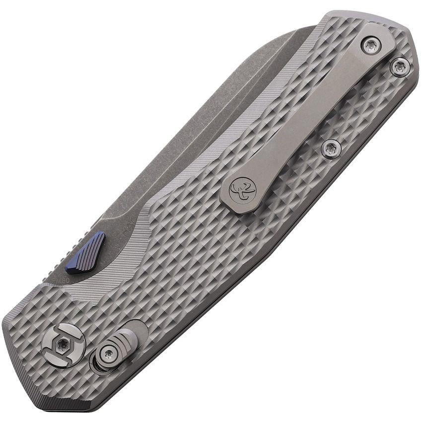Kunwu Chad – 3.5″ Stonewashed PM60 Sheepsfoot Blade, Textured Titanium Handle (SX703T-1)