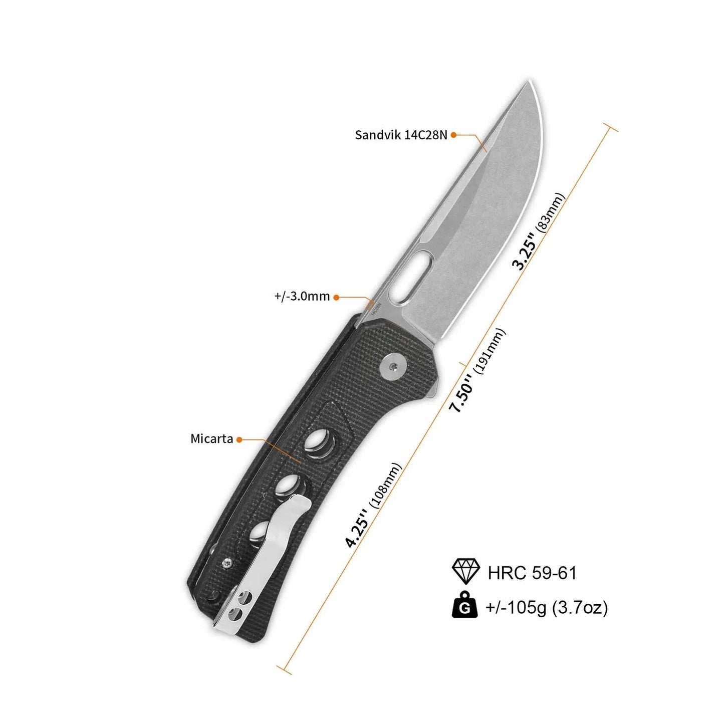 QSP Unicorn 3.25in 14C28N Dark Brown Micarta Handle QS156-A1Q
