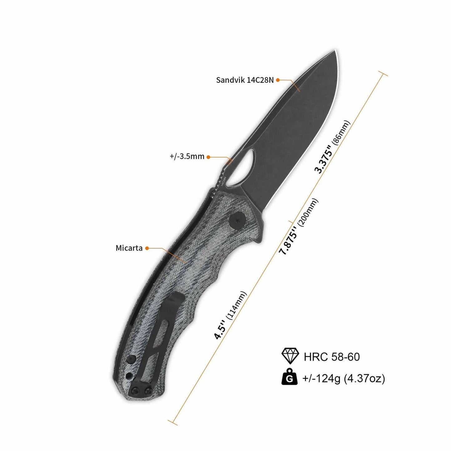 QSP Gorilla 3.37in Black Stonewashed 14C28N Blade Denim Micarta Handles QS153-B2
