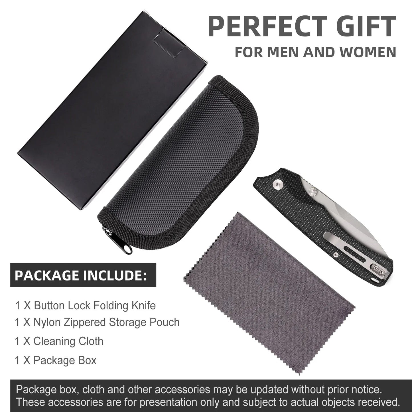 Remette WD107MGB – 3.11" 14C28N Drop Point Folding Knife, Black Micarta Handles with Button Lock