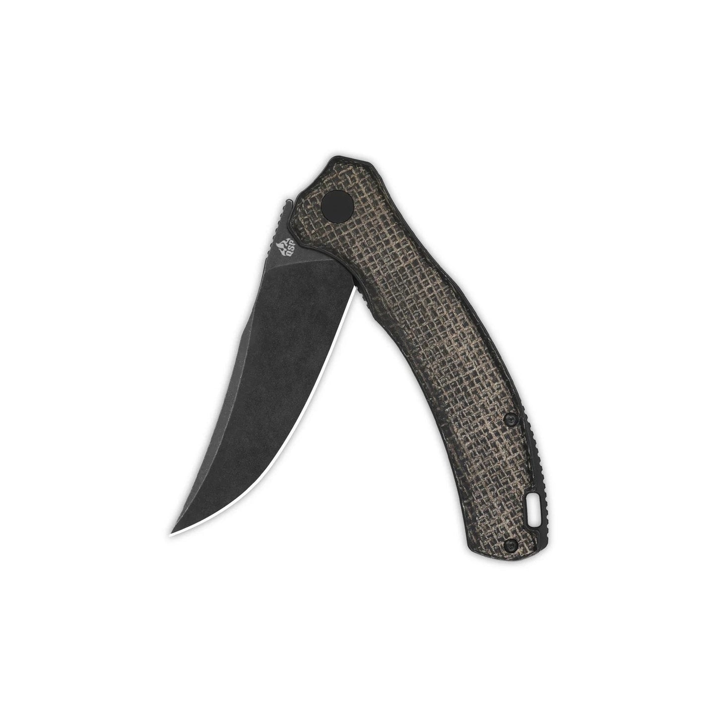 QSP Walrus 3.37in Black Stonewashed D2 Blade Dark Brown Rough Micarta Handle QS151-B2
