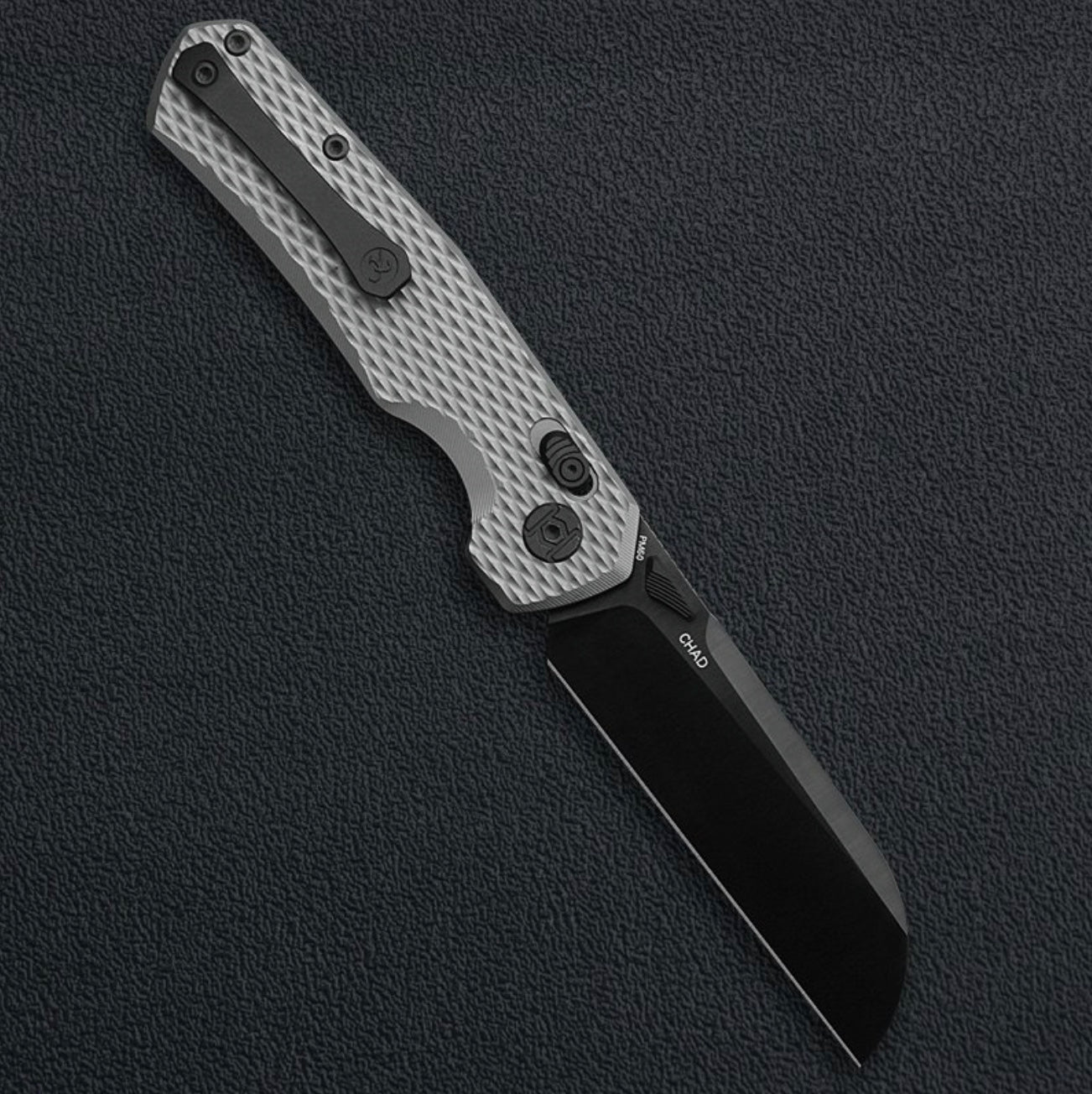 Kunwu Reverse Tux Chad – 3.77″ Satin DLC PM60 Blade, Textured Titanium Handle (SX703T-3)