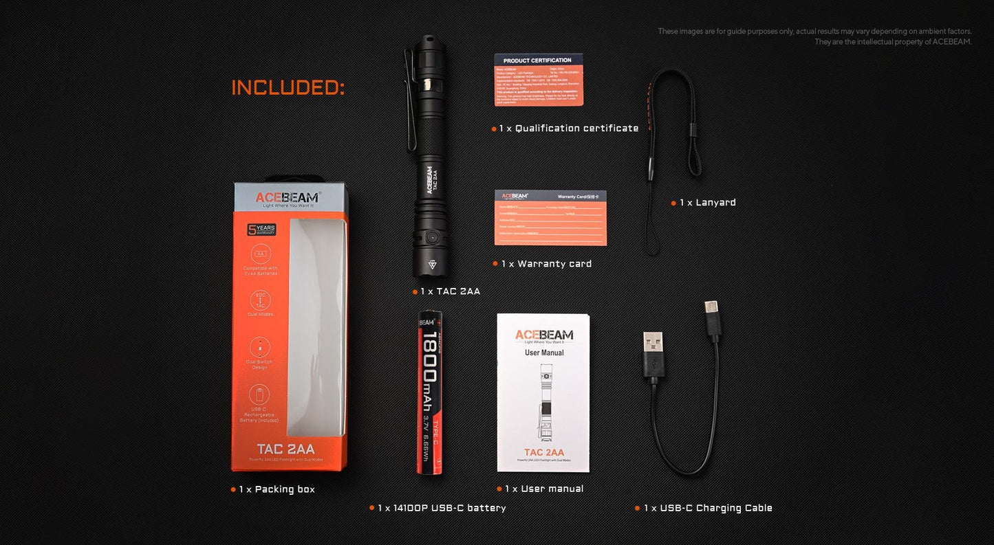 Acebeam TAC 2AA Desert – 1,400 Lumen Tactical Pen-Style Flashlight | USB-C Rechargeable & AA Compatible
