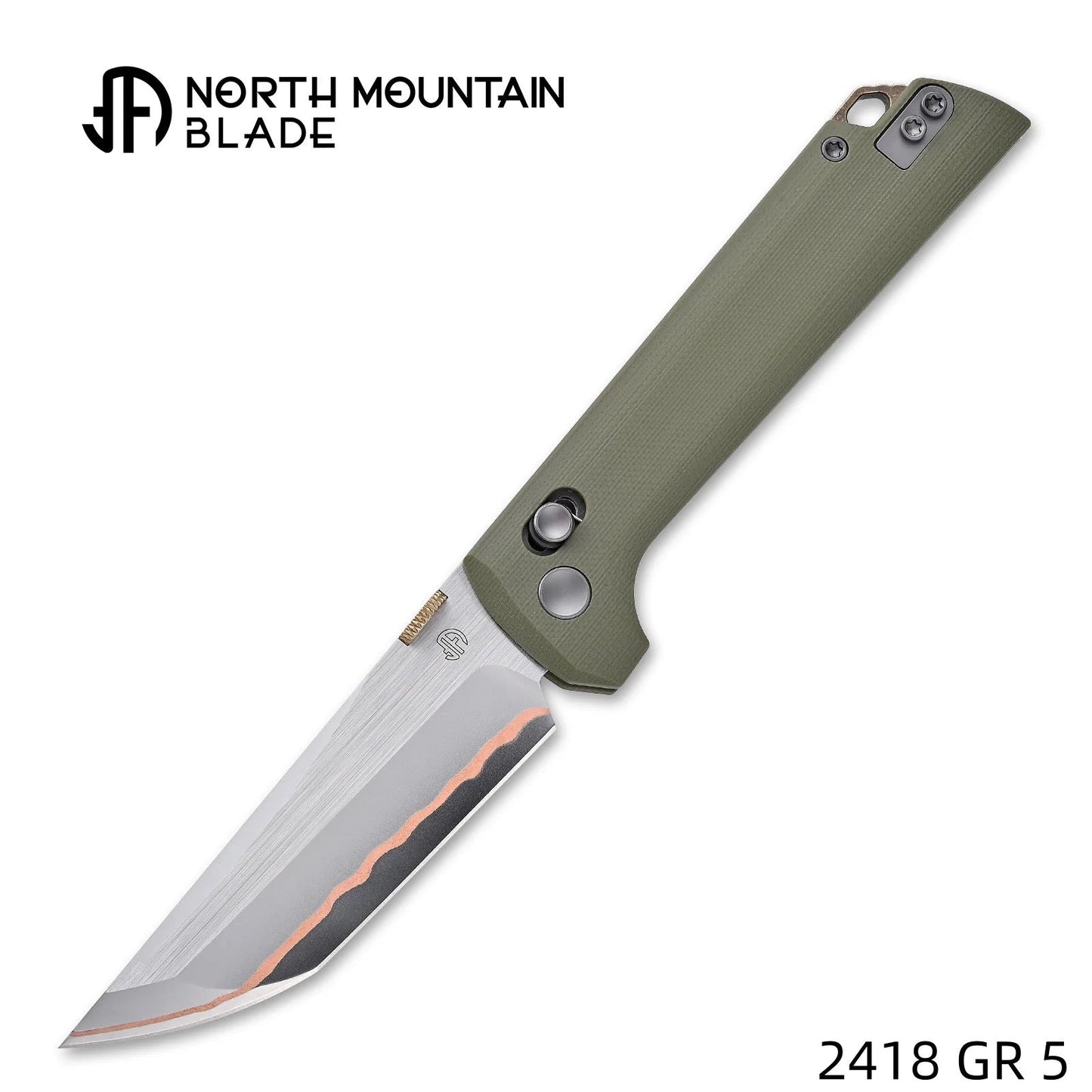 North Mountain Blade 2418-GR-5 green g10 folding knife detail view 7
