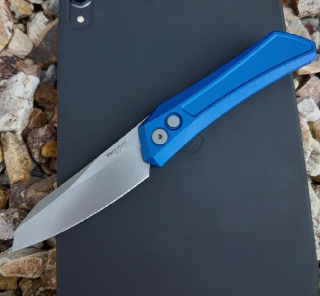 Pro-Tech Knives Oligarch DS101-Blue Stonewashed MAGNACUT Blade Blue Aluminum Handles