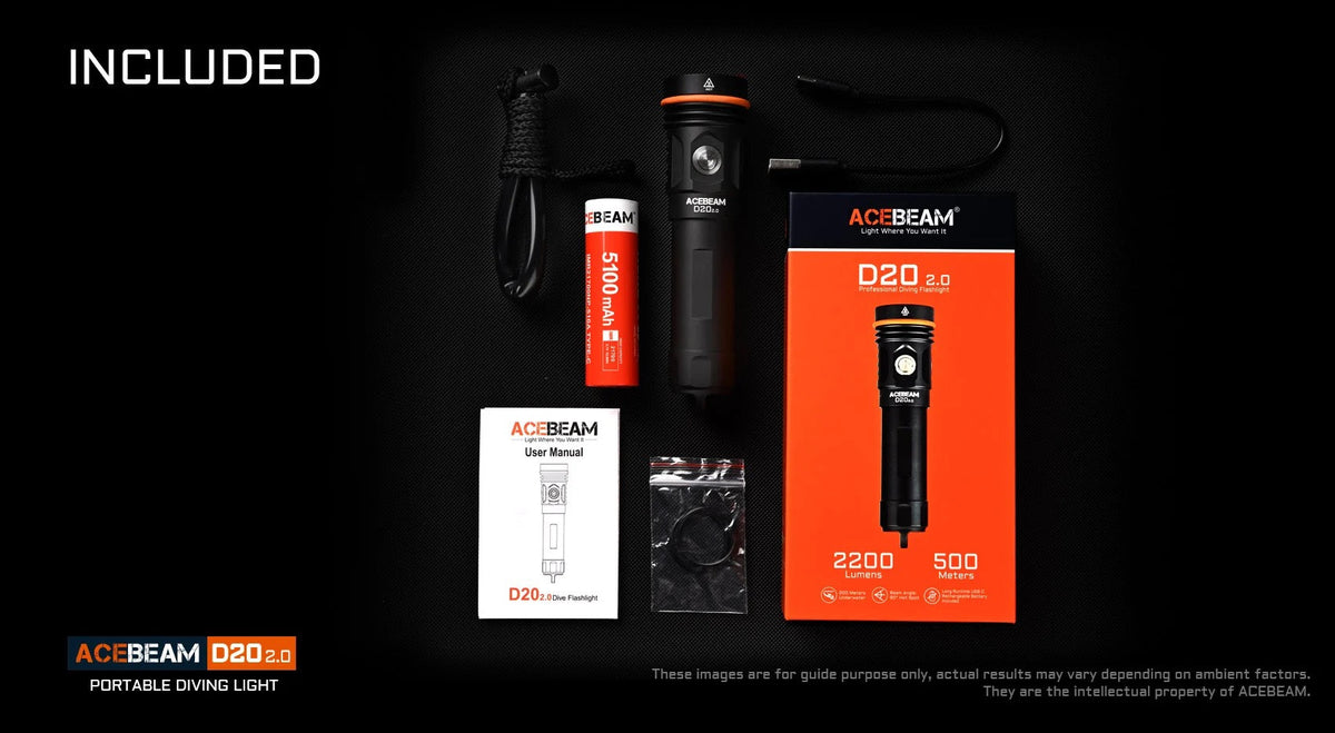 Acebeam D20 2.0 dive flashlight – underwater diving use