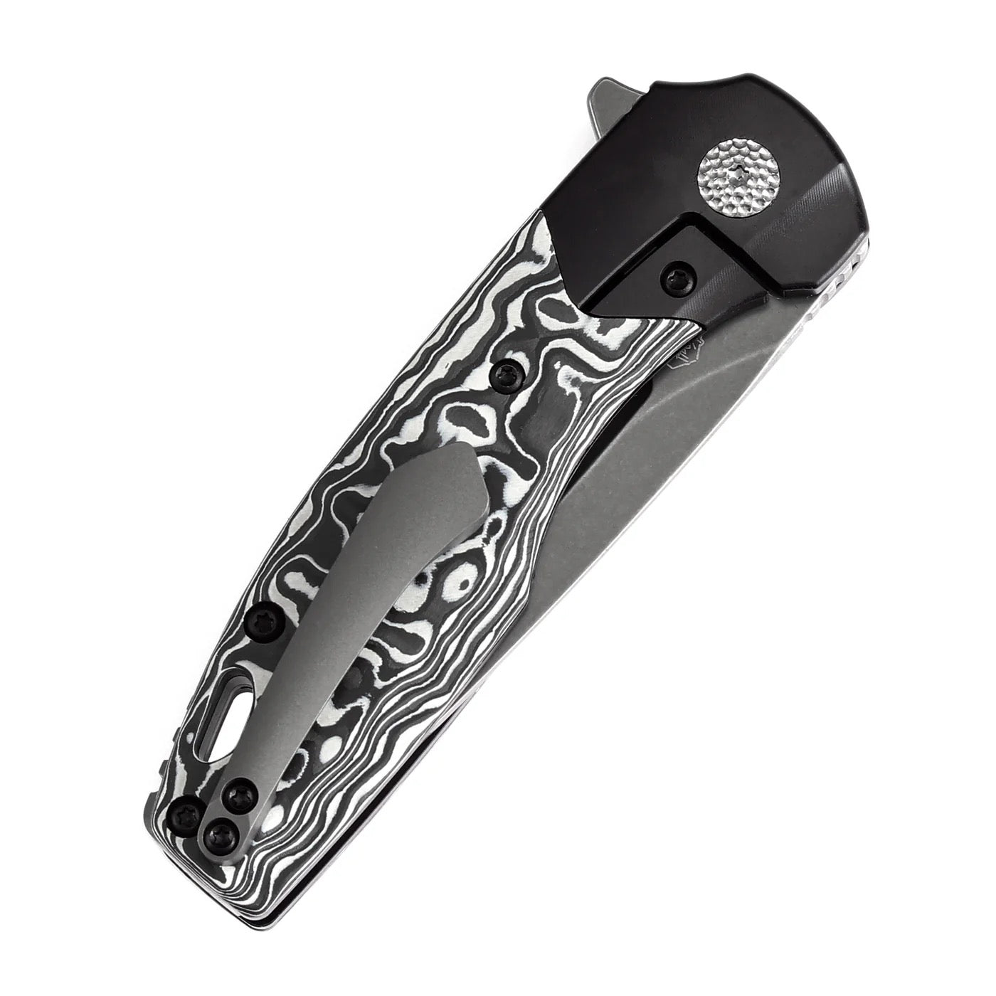 Kansept Cassowary 2.9in S35VN Grey TiCn Coated Stonewashed Blade Black White Nebula Carbon Fiber Handle - K2065B2