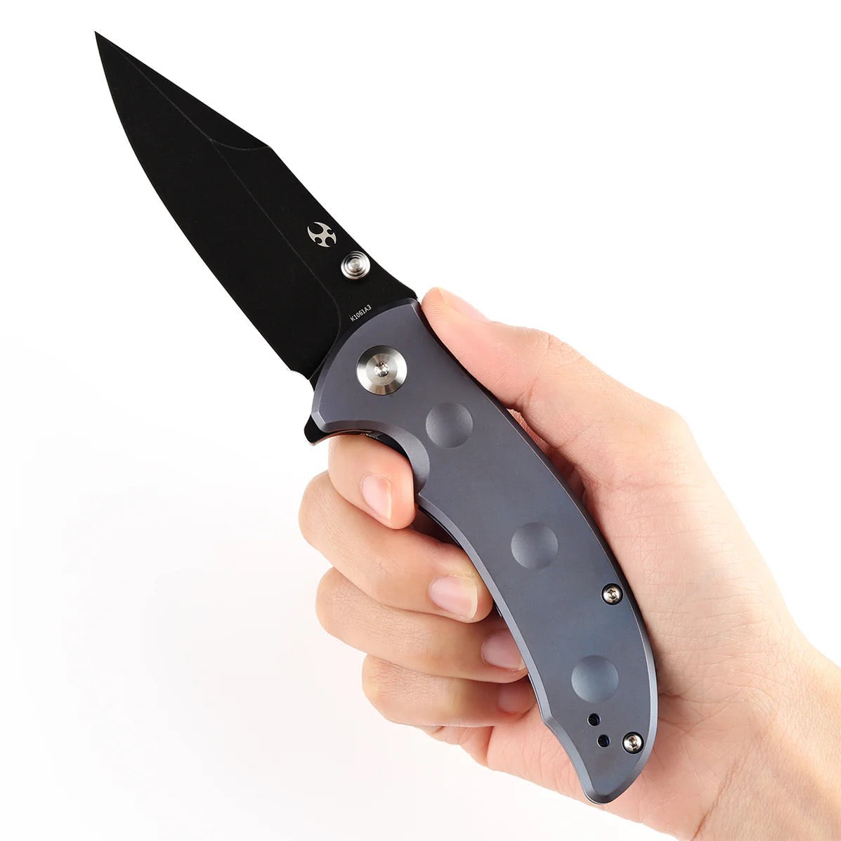 Kansept Rei 3.14in 20CV Black Stonewashed Blade Blue Anodized Titanium Handle - K1061A3