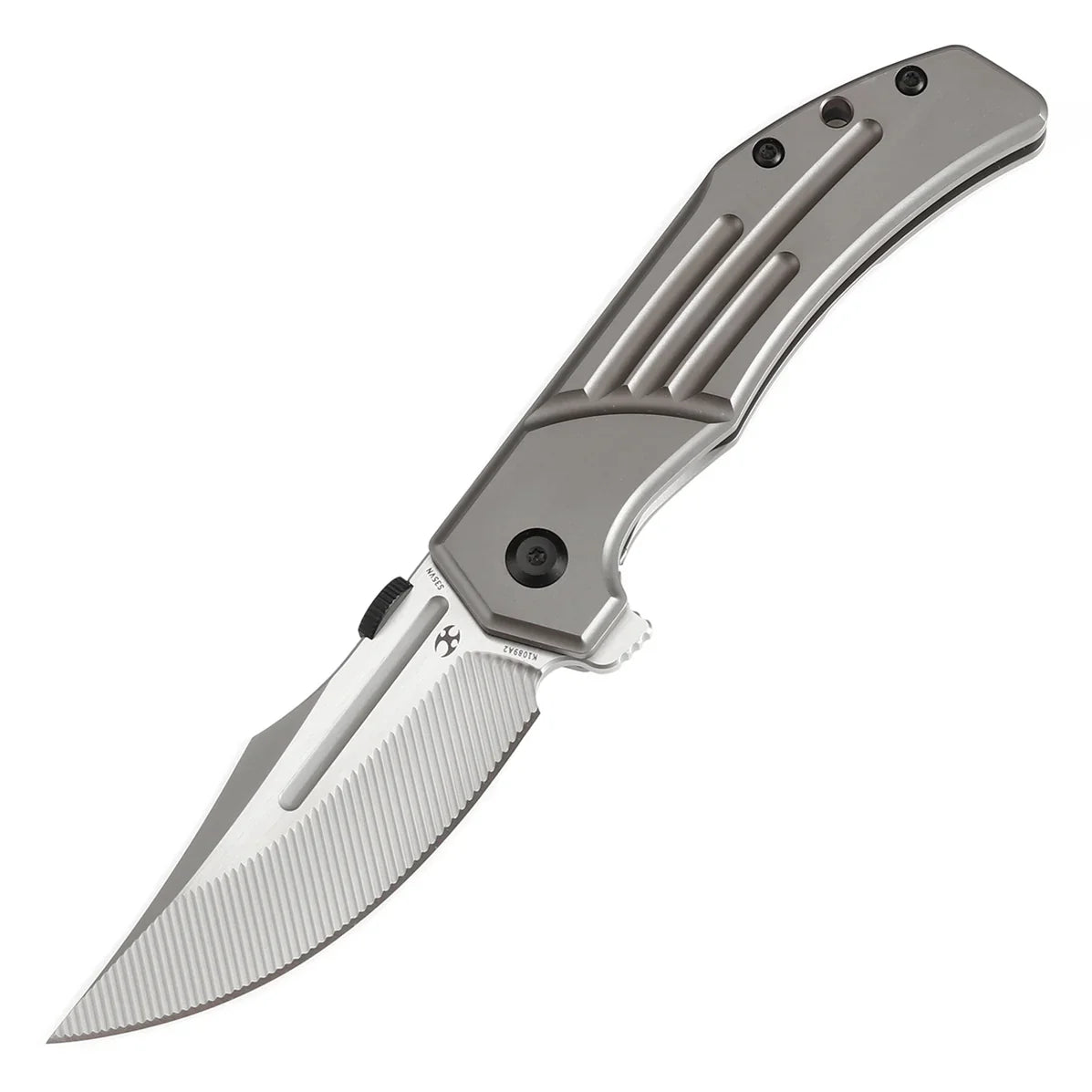 Kansept Nahual K2125V2 – Stonewashed Stainless Blade, Blackwash Titanium & Blue Carbon Fiber Handle with Crossbar Lock