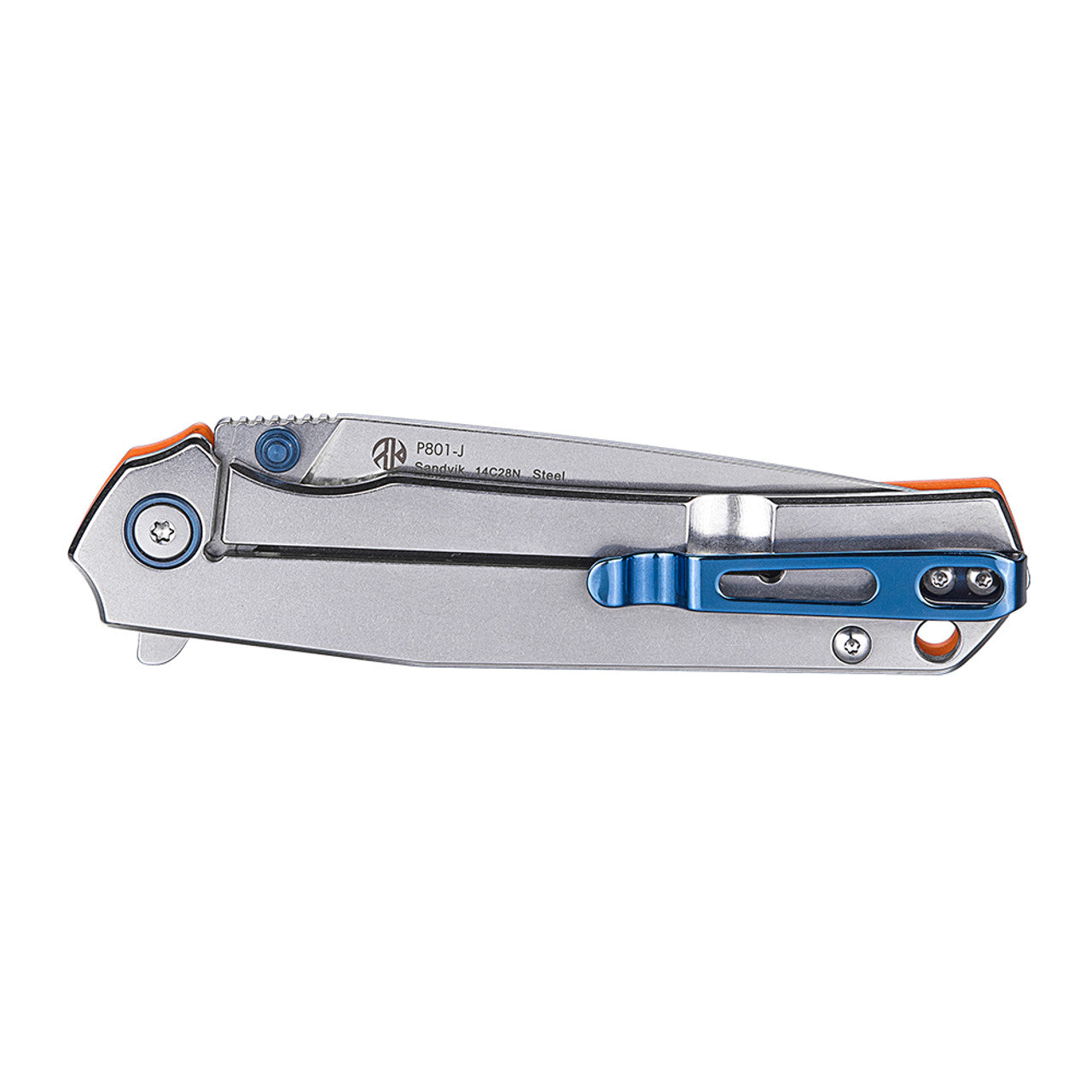 Ruike P801-J Framelock Folding Knife 3.46" Stonewash 14C28N Orange G-10/Stainless Steel Handles