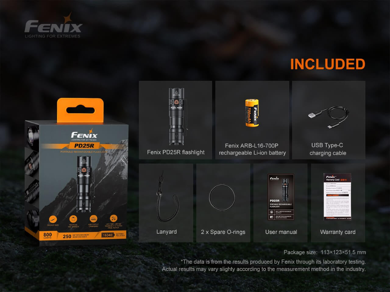 Fenix PD25R EDC Flashlight USB-C Rechargeable 800 Lumens
