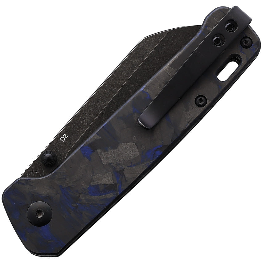 QSP Knife Penguin QS130-UBL 3.06in D2 Steel Blade Shredded Carbon Fiber Overlay G10 Handles