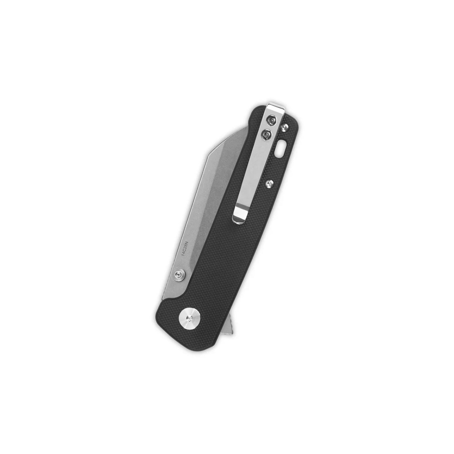 QSP Penguin Button Lock 3.06" 14C28N Stonewashed Blade Black G10 QS130BL-A1