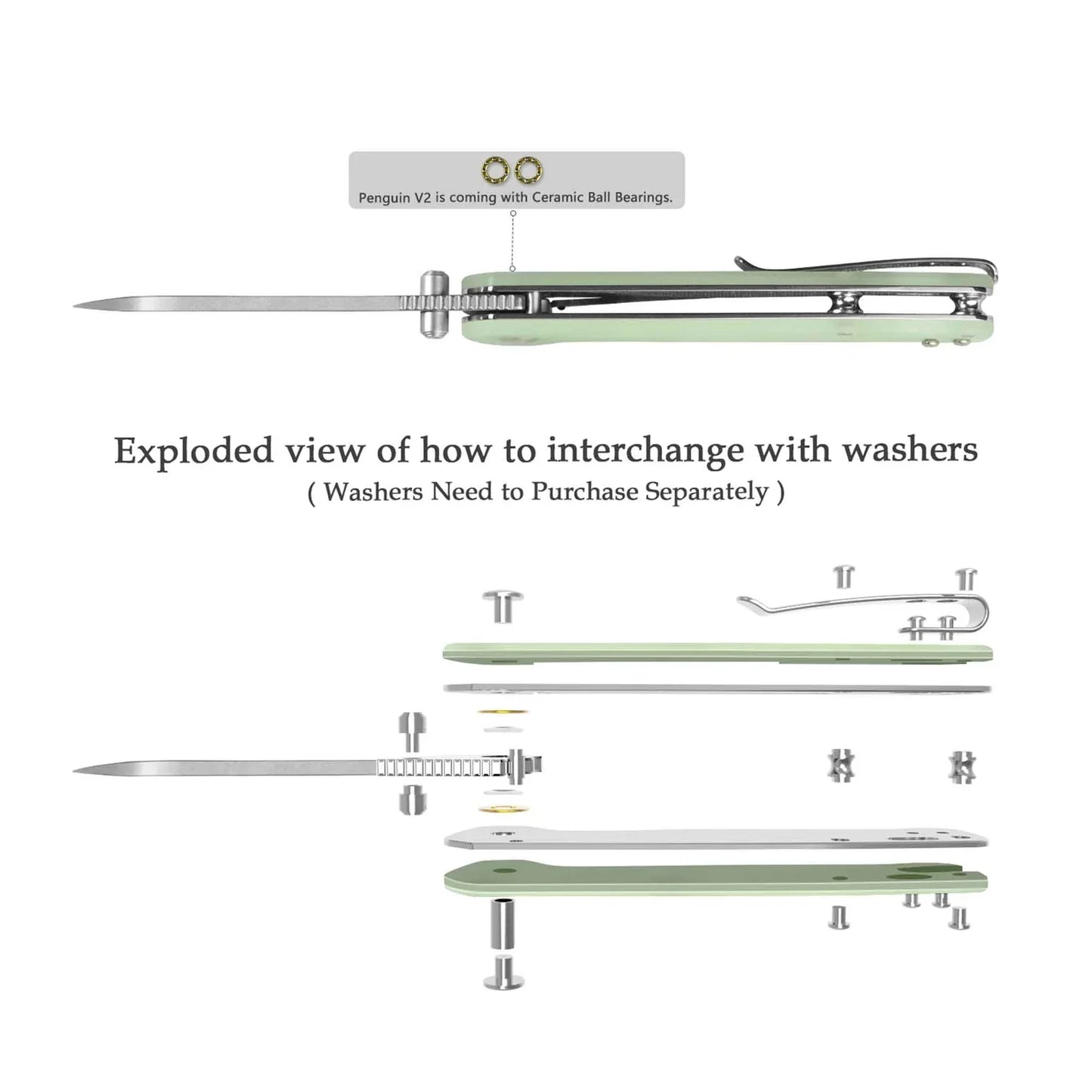 QSP Penguin V2 3.06" D2 blade Jade G10 handle QS130V2-G1