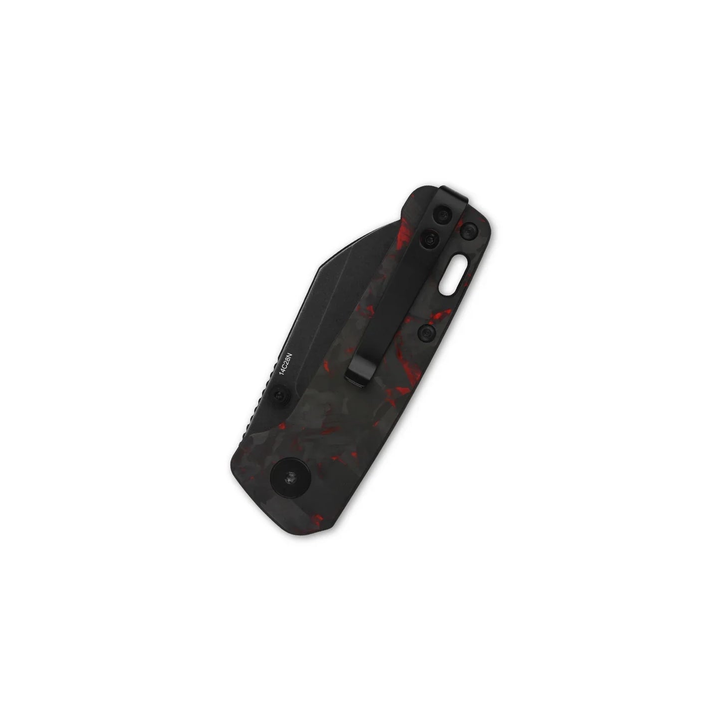 QSP Penguin Mini 2.25" 14C28N Black stonewashed blade Red Shredded carbon fiber overlay G10 QS130XS-E2