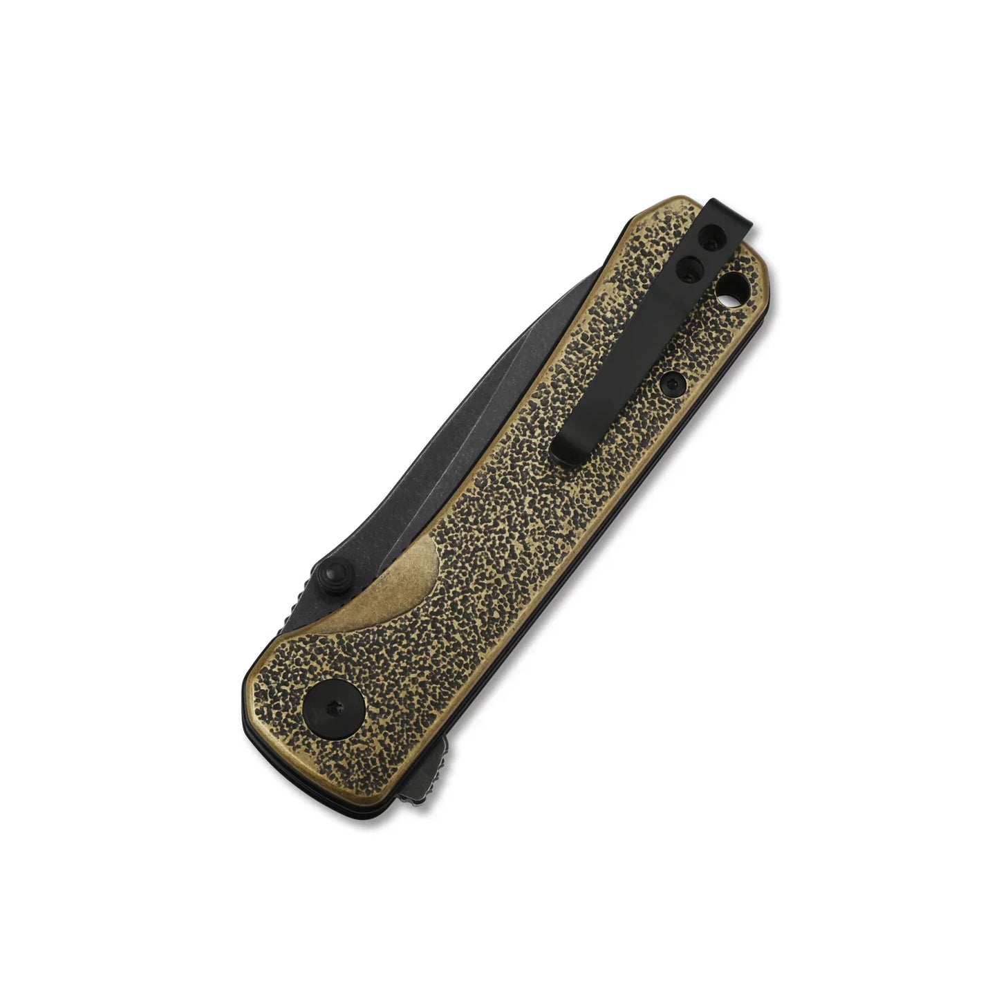 QSP Hawk 3.225" 14C28N Black stonewashed blade Brass QS131-L