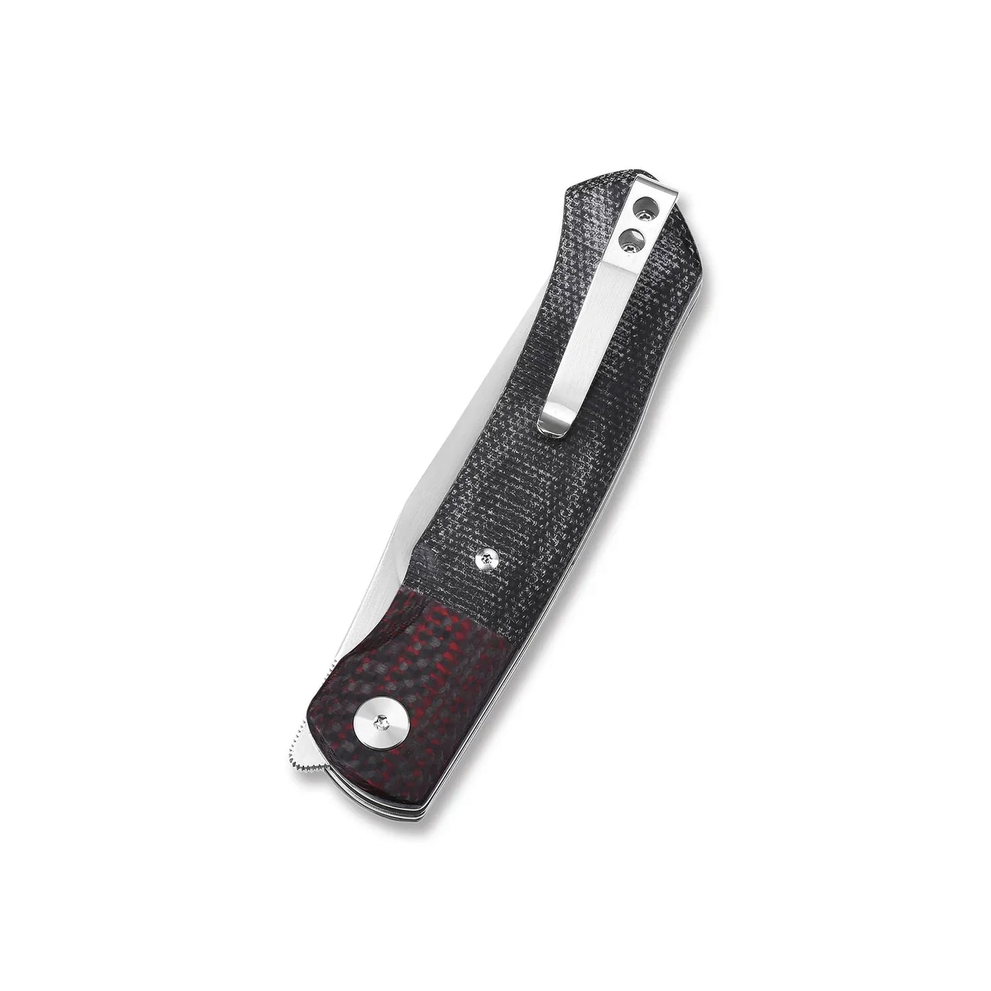 QSP Gannet 3.375" 154CM, satin finish Red CF & Black micarta handle Carbon fiber bolster with micarta handle QS137-A