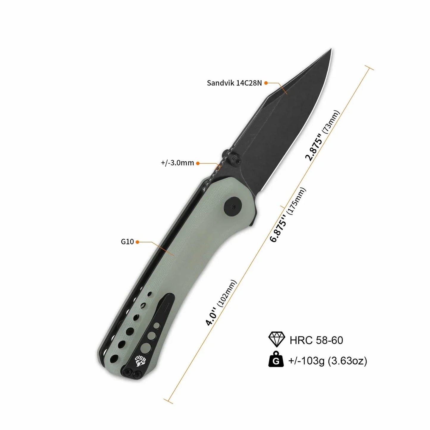 QSP Kestrel 2.875" 14C28N Jade G10 QS145-B1