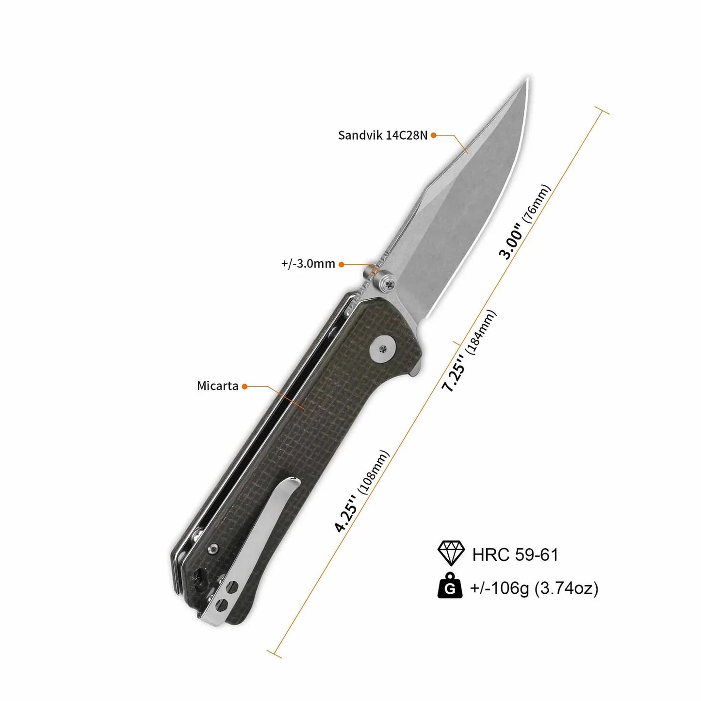 QSP Grebe 3.00" 14C28N Dark Brown Micarta QS147-A1