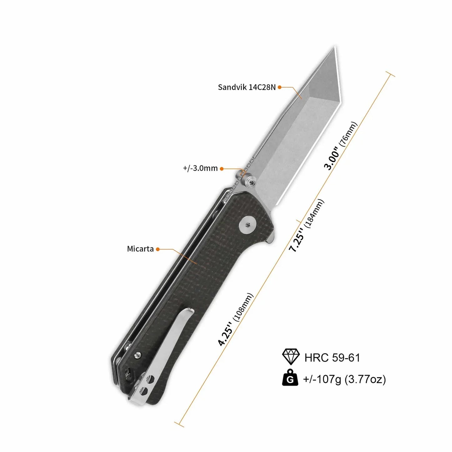 QSP Grebe T 3.00" 14C28N Dark Brown Micarta QS148-A1