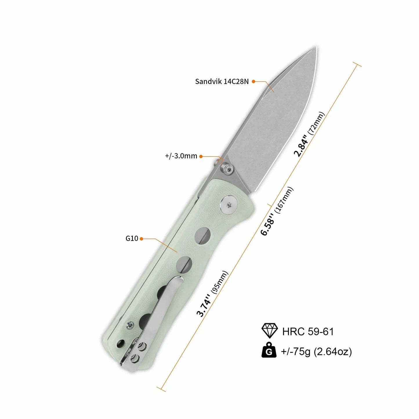 QSP Canary Folder 2.84" 14C28N Jade G10 QS150-E1