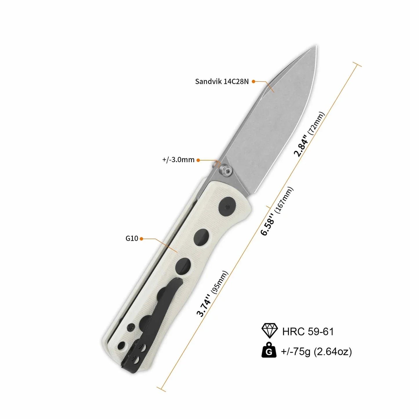 QSP Canary Folder 2.84" 14C28N White G10 QS150-G1