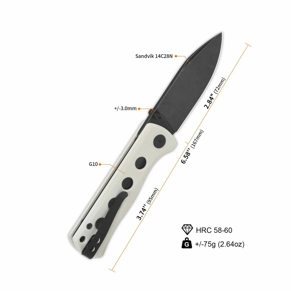 QSP Knife Canary folder 2.84'' 14C28N White G10 QS150-G2