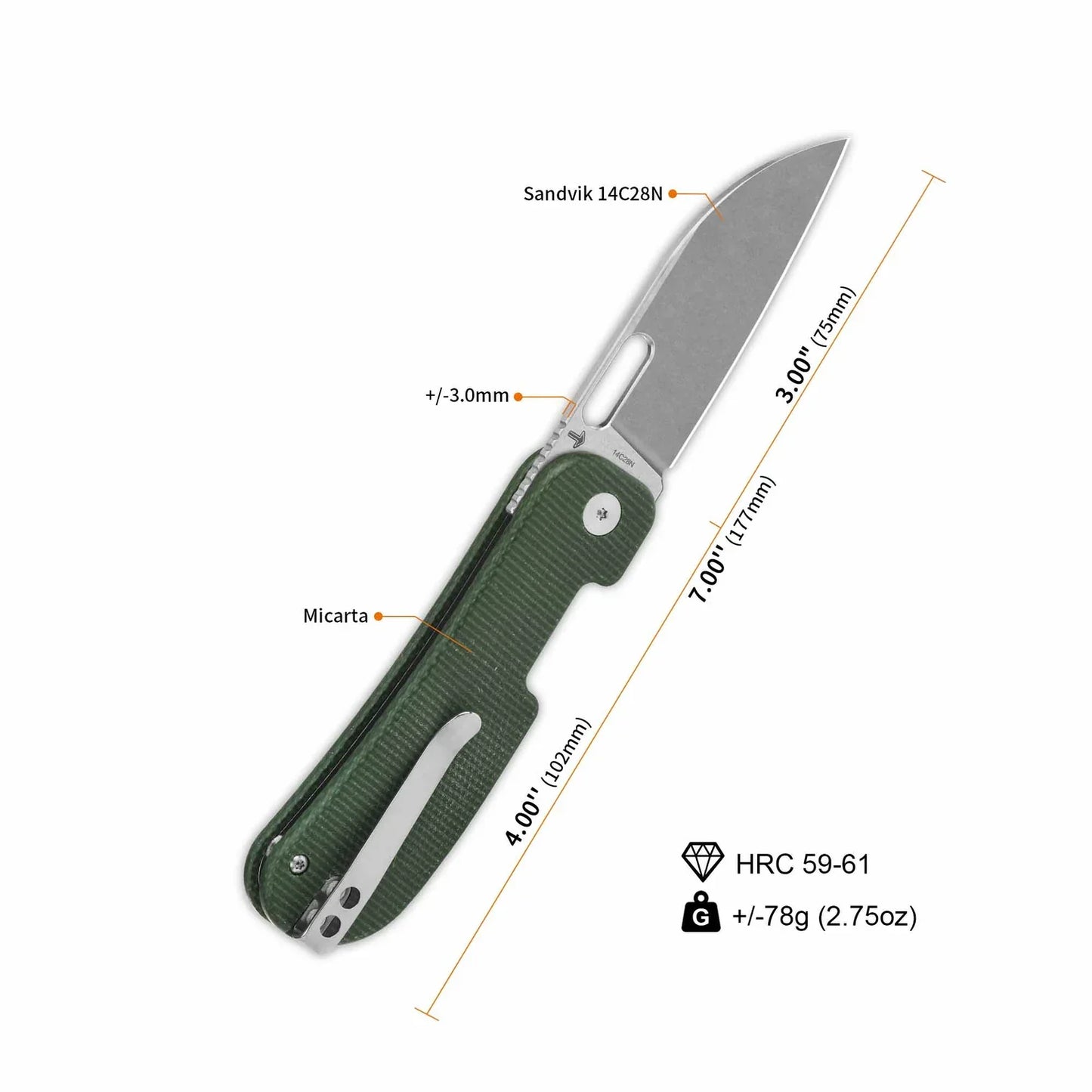 QSP Variant PE 3.00" 14C28N,stonewashed Micarta QS154-D