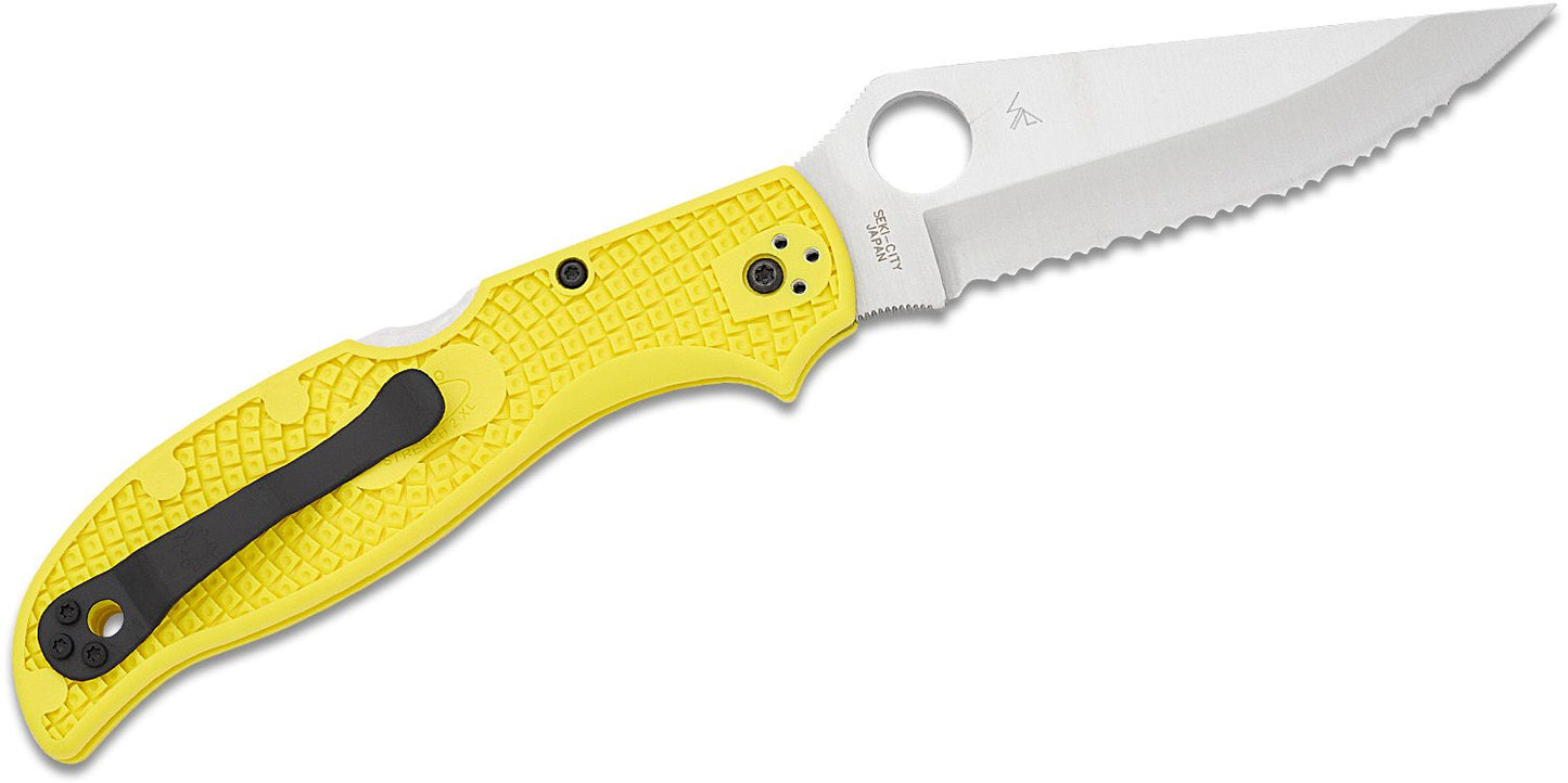 Spyderco Stretch 2 XL Salt Lightweight Folding knife 3.95in H2 Fully Serrated Blade Yellow FRN Handles - C258SYL