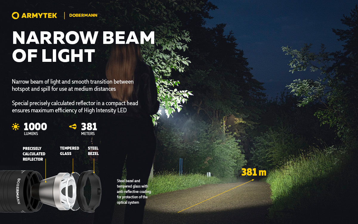 Armytek Dobermann / XP-L HI White / 1000 lm / 5°:40° / 1x18650 or 2xCR123A