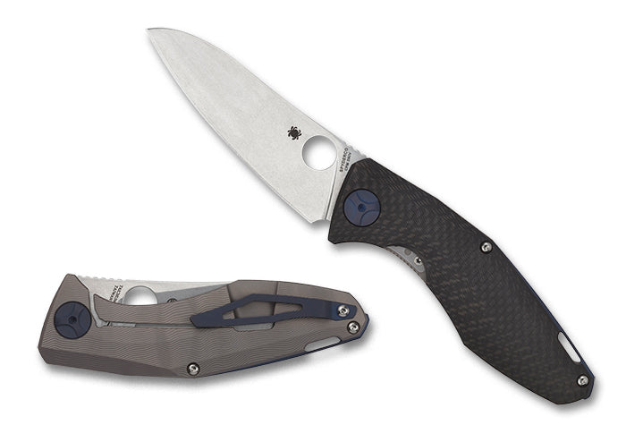 Spyderco Drunken – 3.5" S90V Stonewashed Plain Blade, Carbon Fiber/Titanium Handles, Frame Lock – C235CFTIP