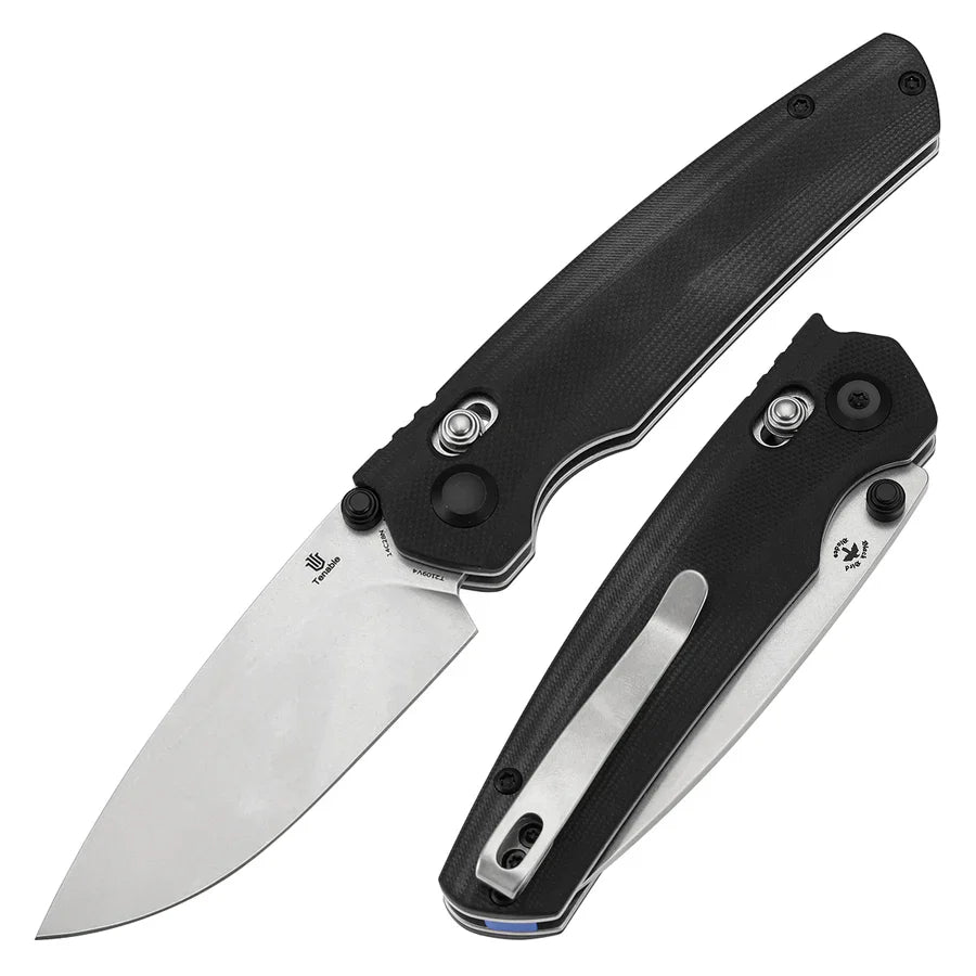 Tenable Raven T2109V4 – 3.14" Stonewashed 14C28N Drop Point Blade, Black G10 Handle, Crossbar Lock – Designed by Black Bird Blades