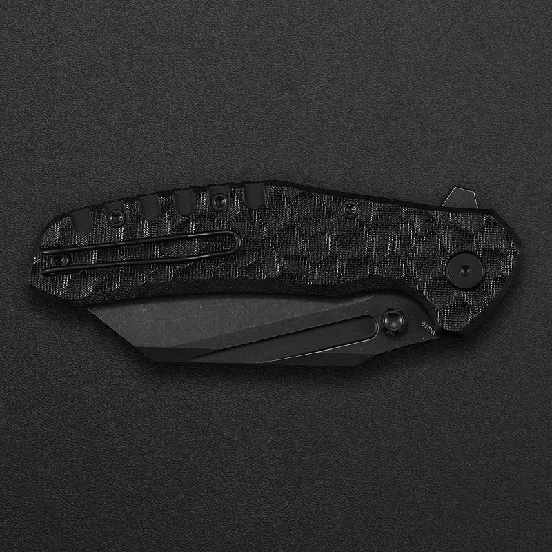 Critical Strike Shamu B510-BKBW VG10 folding knife, button lock detail