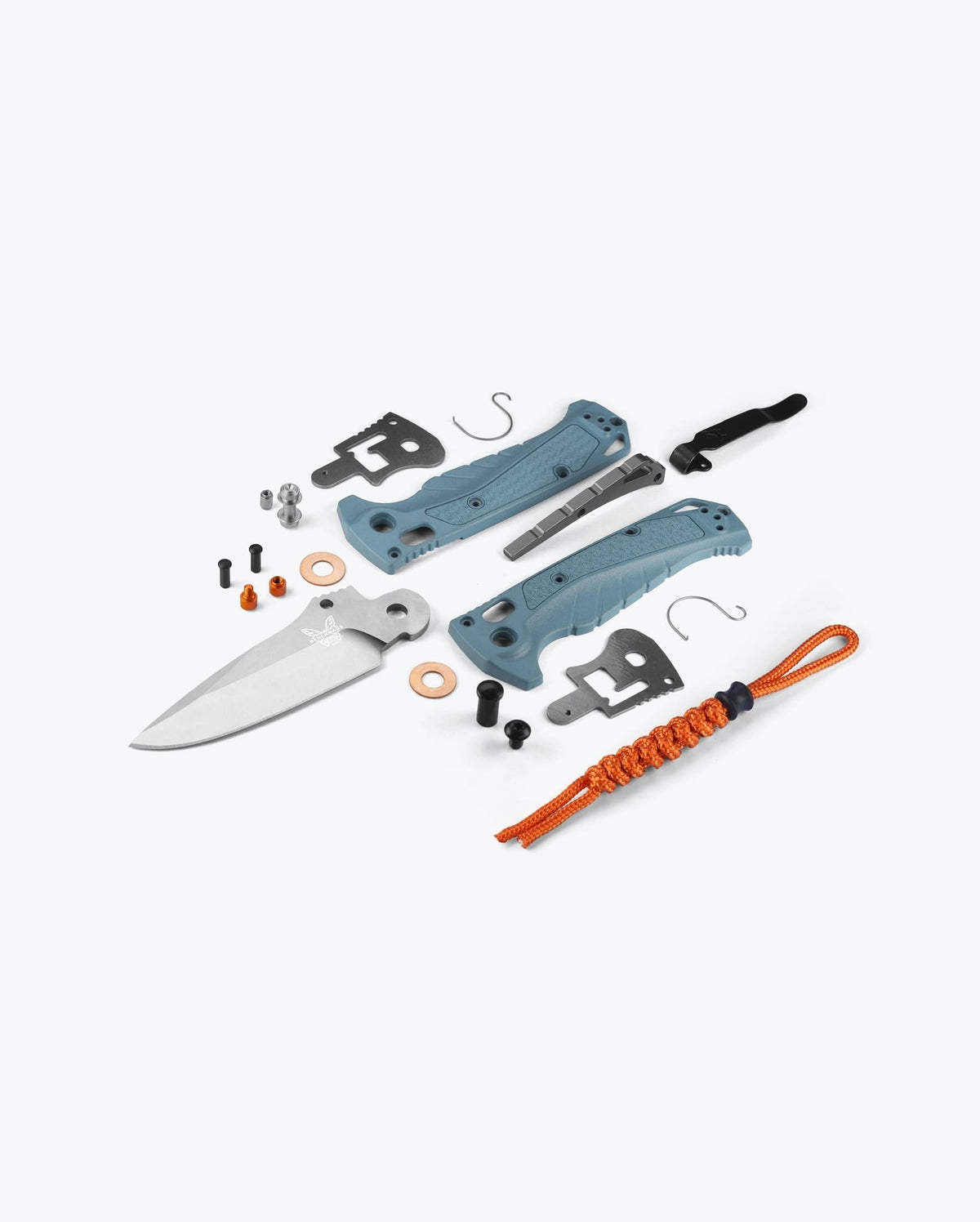 Benchmade Mini Adira 18065 Depth Blue Grivory handle scales with hi-vis orange accents