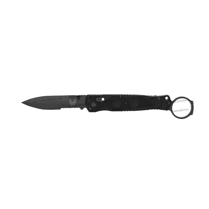 Benchmade Mini SOCP Folder 393SBK open position showing CPM-S30V spear point blade