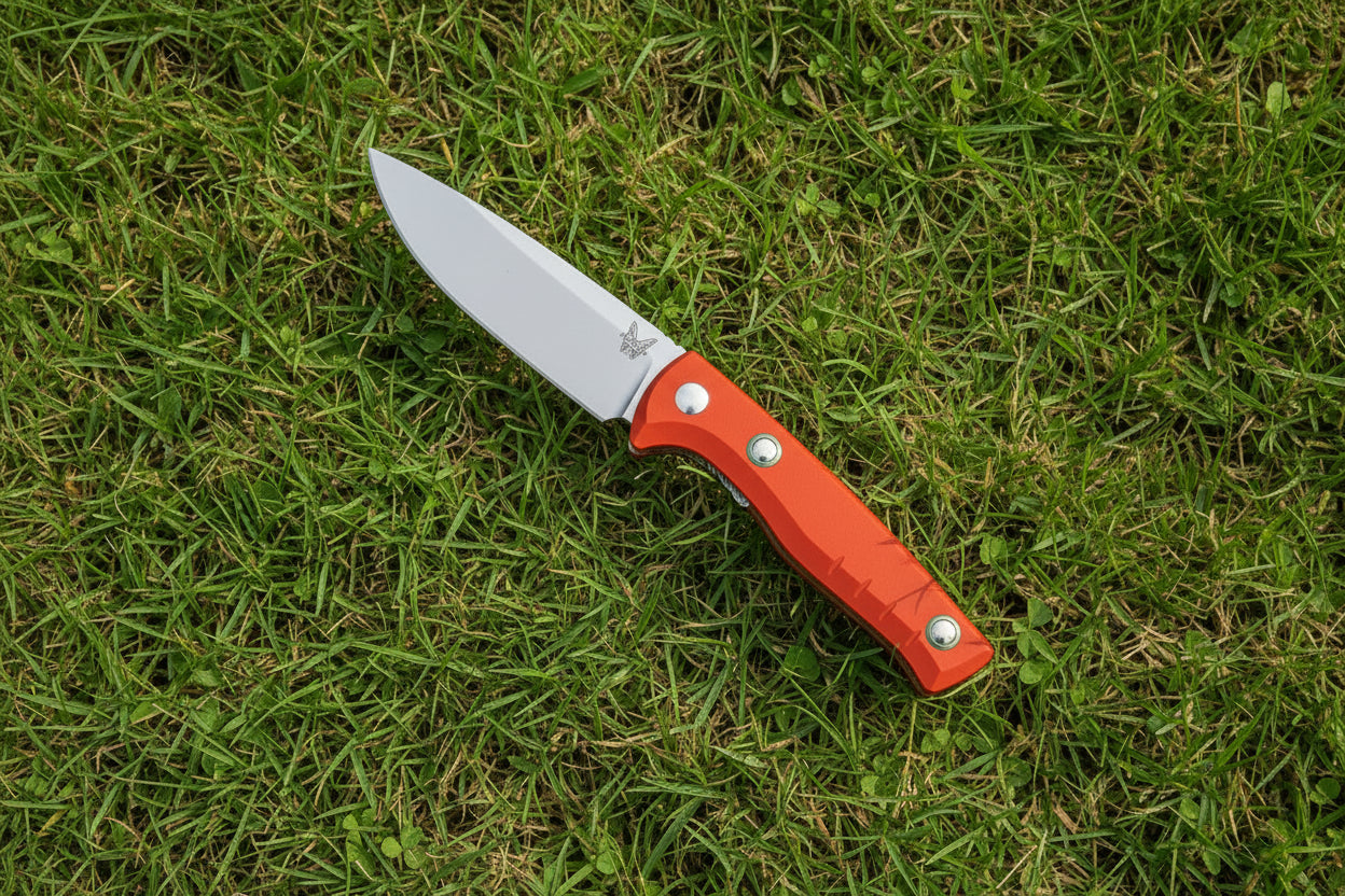 Benchmade SlipRidge 15650-01 – 3.7″ CPM-MagnaCut drop point fixed blade hunting knife with Rust Orange G10 handle