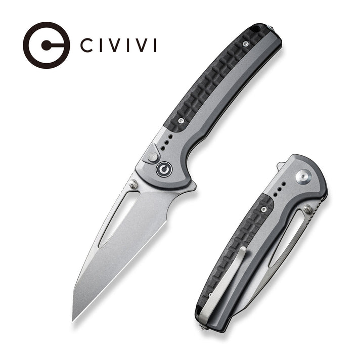 CIVIVI Sentinel Strike Flipper & Button Lock Knife Gray Aluminum Handle With Black FRN Integral Spacer
