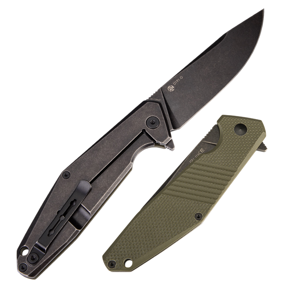 Ruike D191-G Folding Knife Blackwash 8Cr13MoV Green G-10/Stainless Steel Handles Framelock