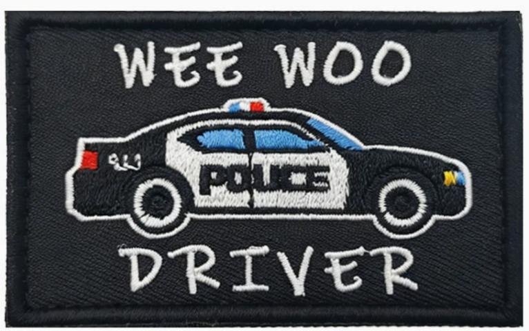 Wee Woo Driver Police Car Embroidered Morale Patch E-YJC2 front view – 3.15″ x 1.97″ patrol car embroidered patch