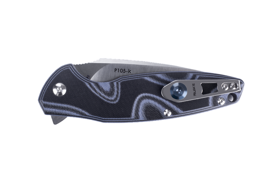 Ruike P105-K Folding Knife 3.6" Satin 14C28N Grey/Black G-10 Handles Liner Lock