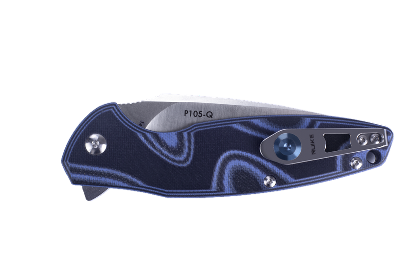 Ruike P105-Q Folding Knife 3.6" Satin 14C28N Blue/Black G-10 Handles Liner Lock